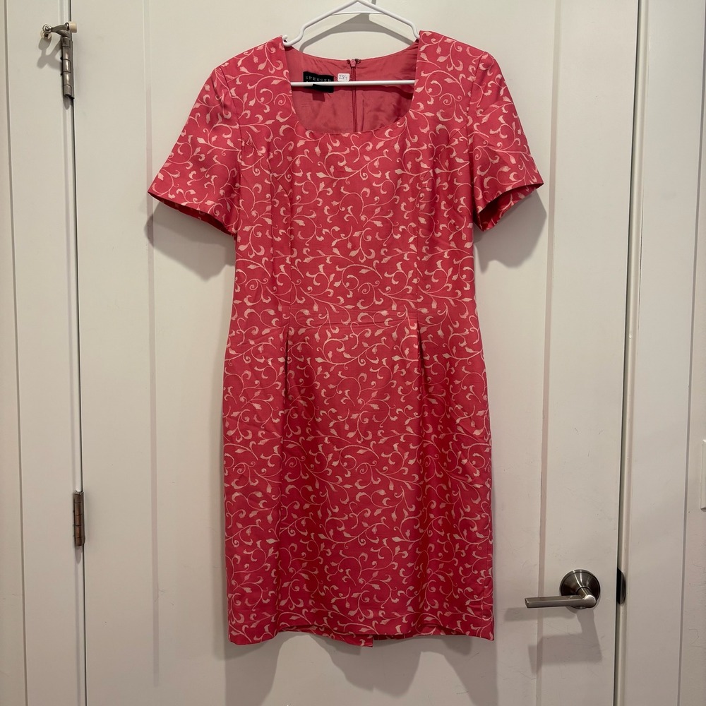Spenser Jeremy Pink Silk Scroll Print Sheath Dress Short Sleeve Size 10